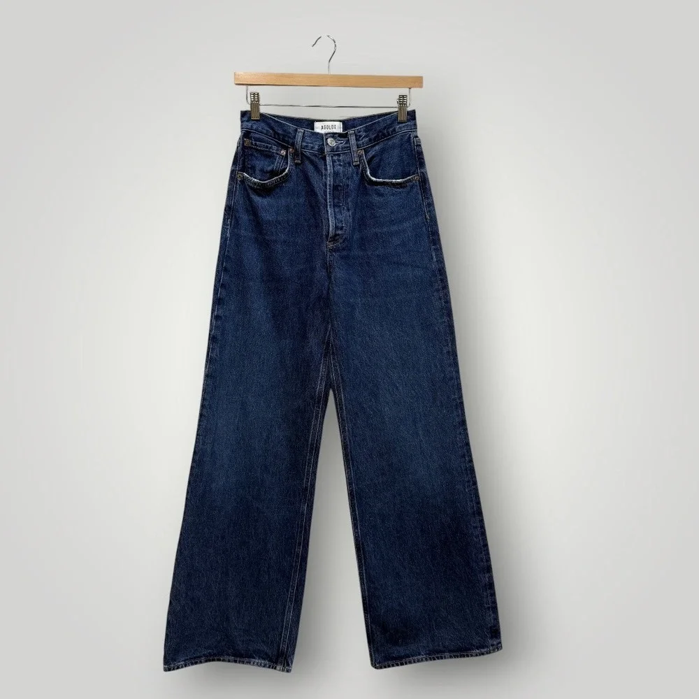 AGOLDE Dame High Rise Wide Leg Jeans‎ Dark Indigo Blue 24